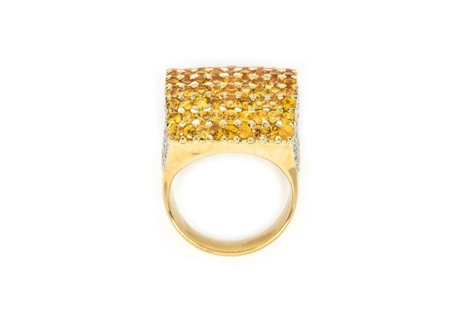 (F)Yellow Gold Orange Sapphire Diamond Gemstone Ring