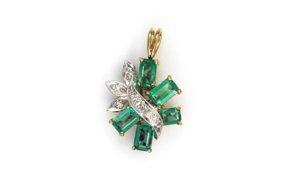 (T)White Yellow Gold Diamond Emerald Pendant