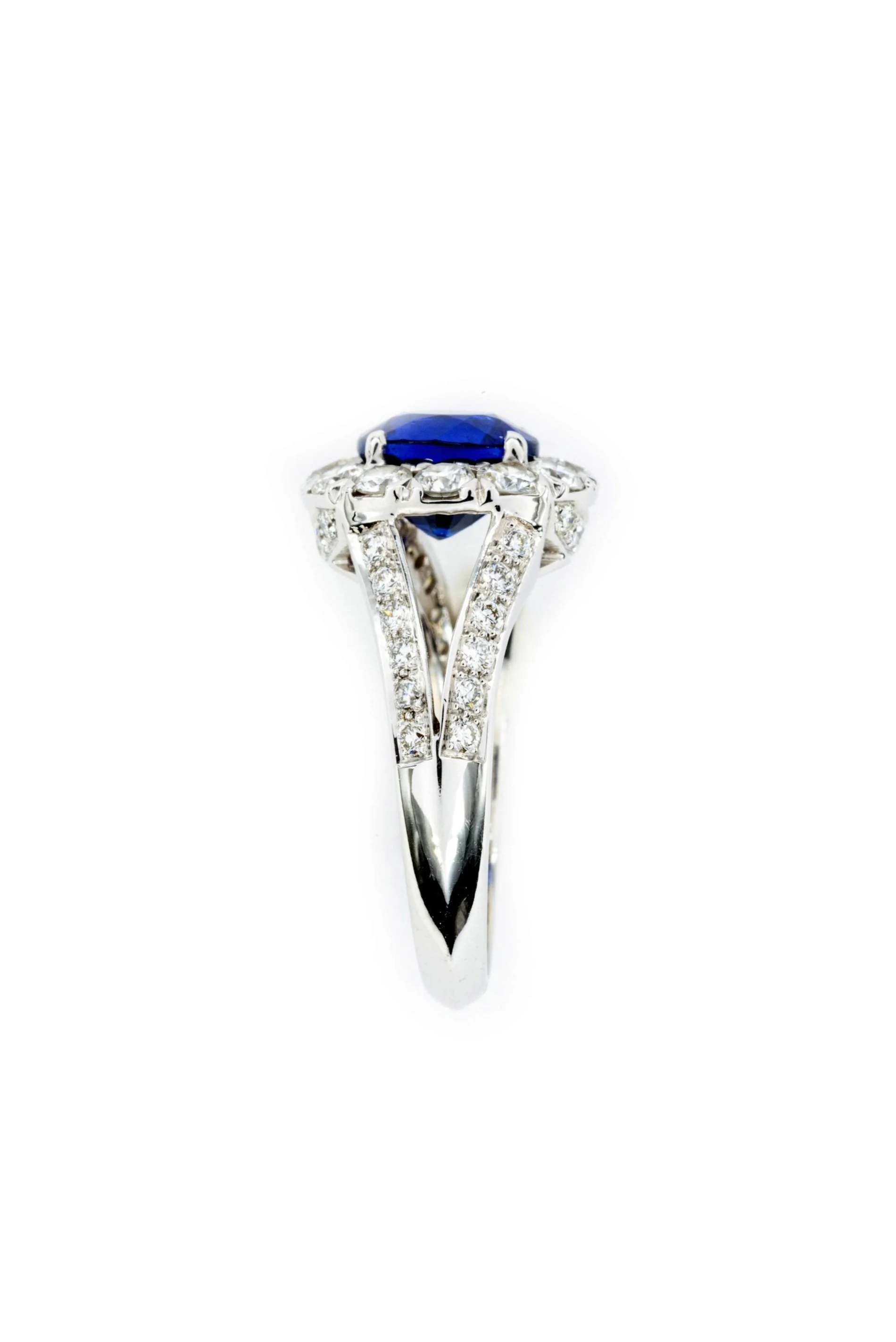 (S)White Gold Sapphire Round Cut Diamond Gemstone Ring