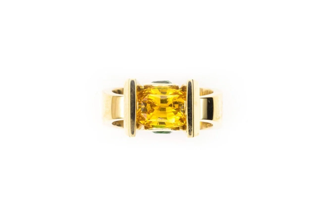 (T)Yellow Gold Sapphire Demantoid Garnet Gemstone Ring
