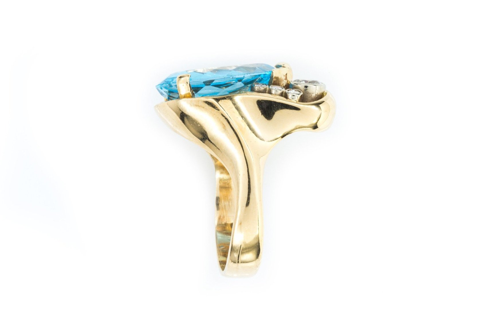 (S)Yellow Gold Blue Topaz Old European Cut Diamond Gemstone Ring