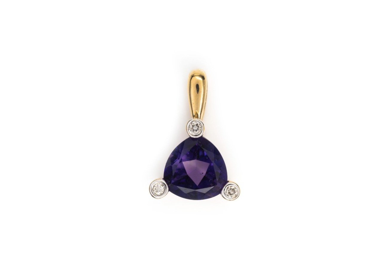 (T)Yellow Gold Amethyst Round Brilliant Cut Diamond Pendant