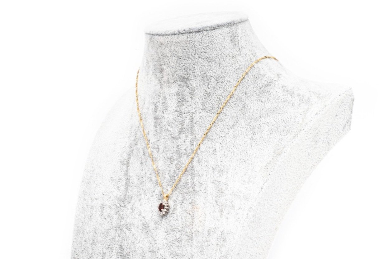 (S)White Yellow Gold Almandine Garnet Diamond Drop Pendant