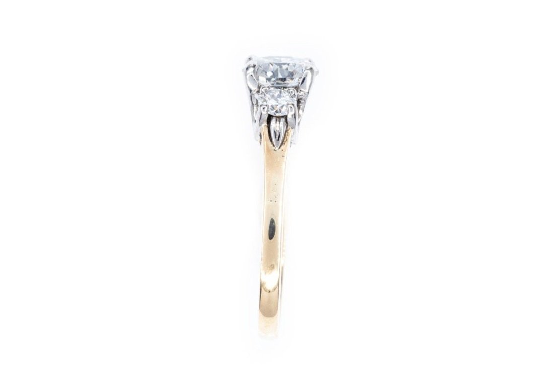 (S)Yellow Gold Old European Cut Three Stone Diamond Engagement Ring