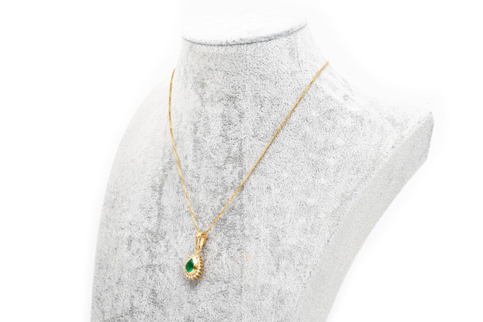(S)Yellow Gold Emerald Diamond Drop Dangle Pendant