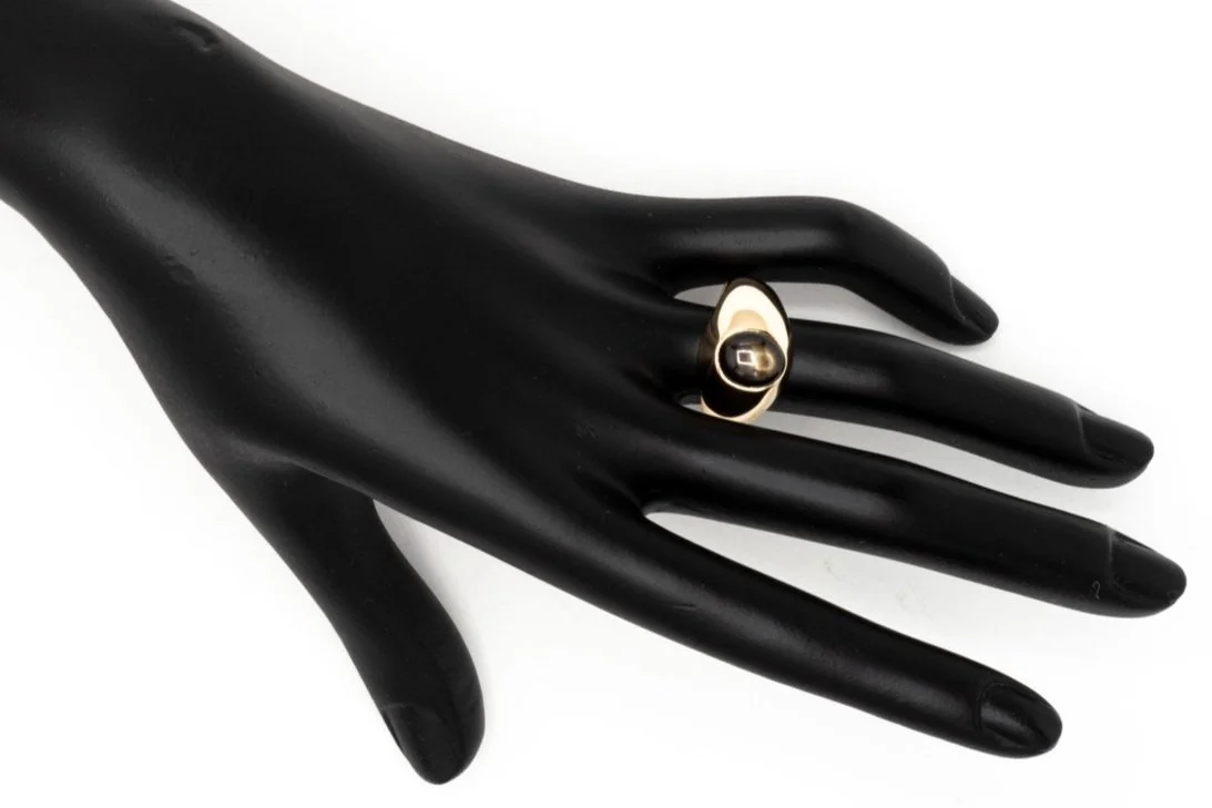 (H)Yellow Gold Solitaire Black Star Sapphire Gemstone Ring
