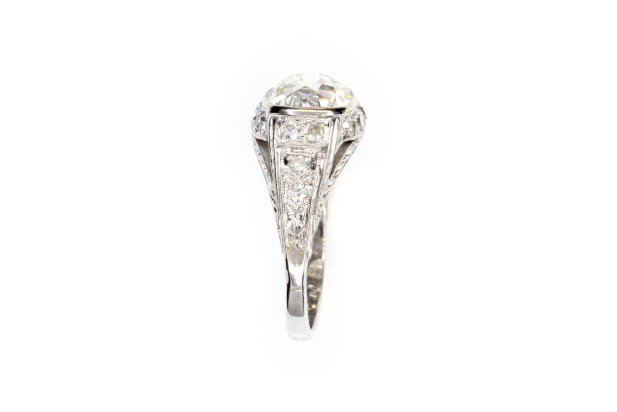 (S)Platinum Old European Cut Diamond Antique Engagement Ring