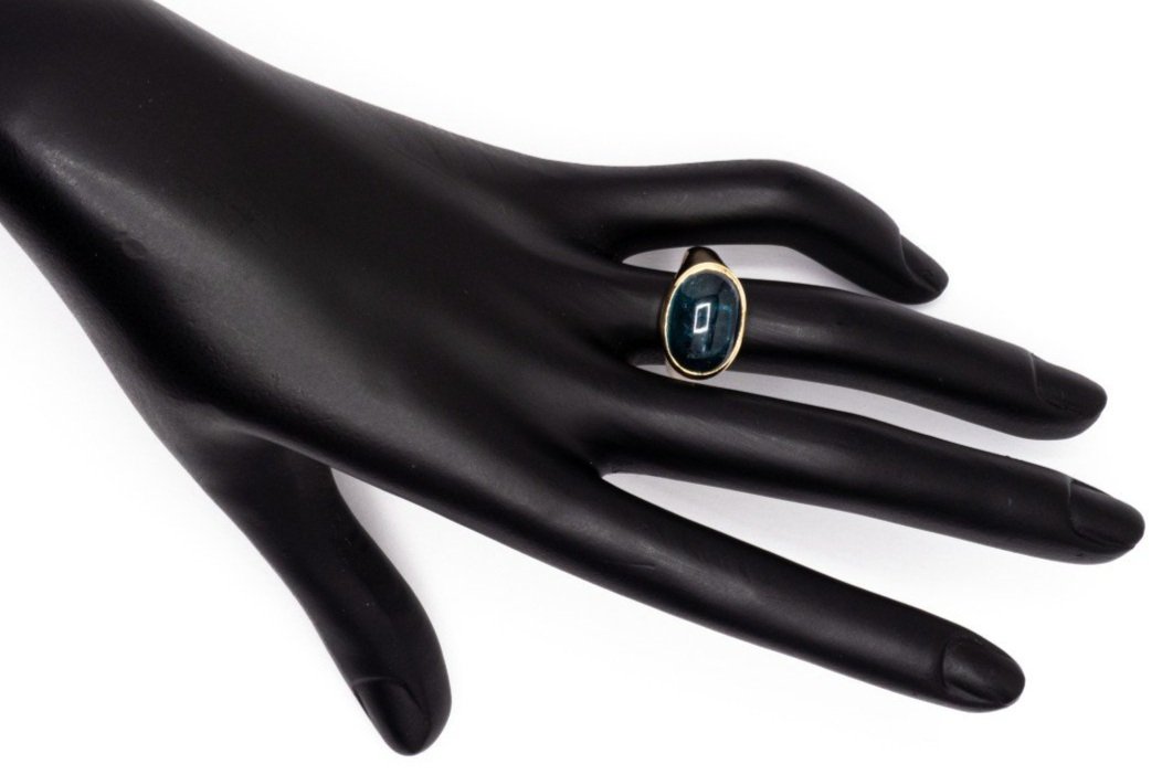 (H)Yellow Gold Solitaire Indicolite Tourmaline Gemstone Ring