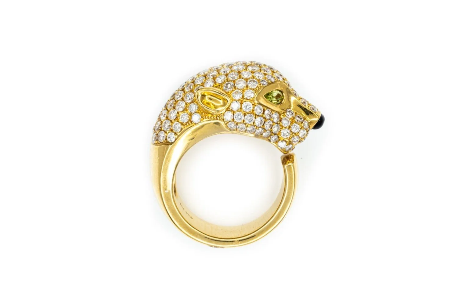 VRG-444 Yellow Gold Green Tourmaline Onyx Diamond Panther Gemstone