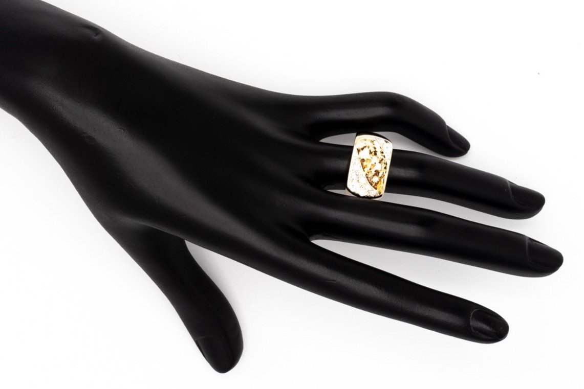 (H)White Yellow Gold Round Brilliant Cut Multi Diamond Nugget Inlay Ring