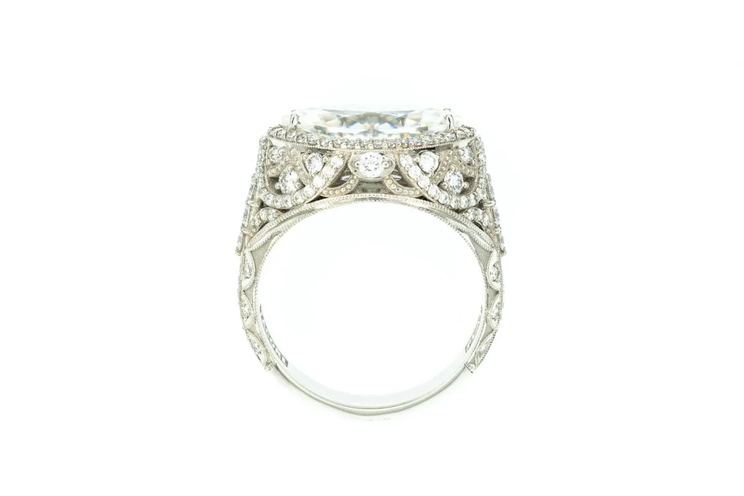 (F)Platinum Moissanite Round Brilliant Cut Diamond Tacori Designer Ring
