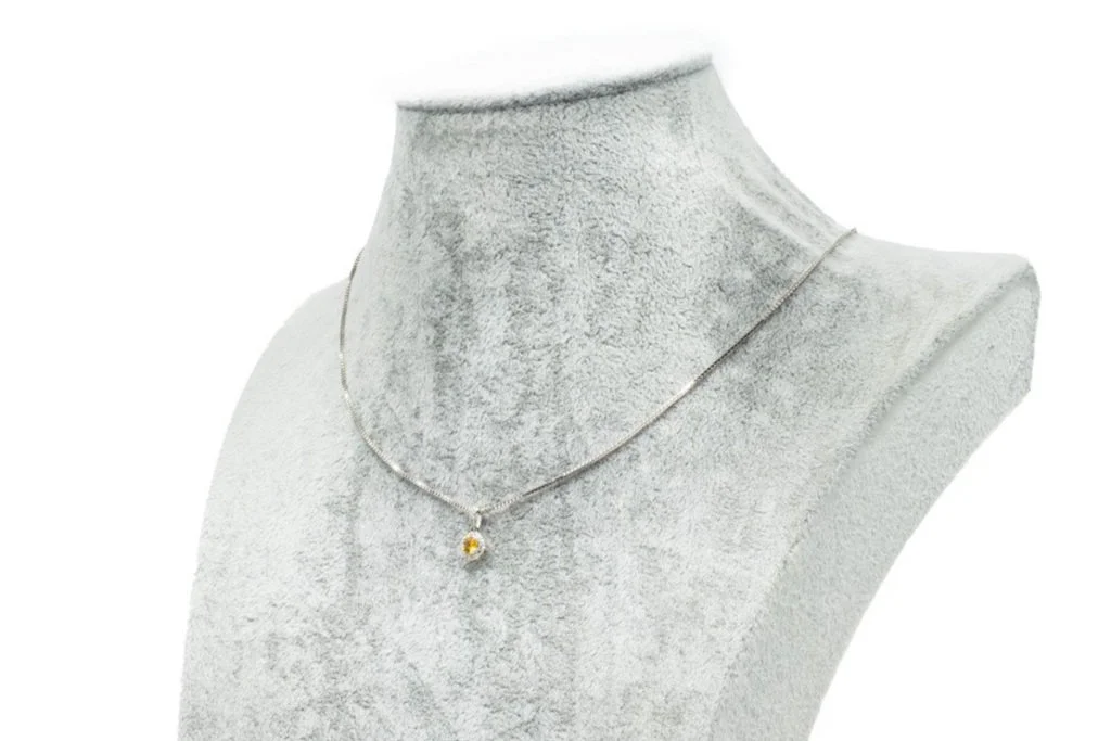 (S)White Gold Diamond Yellow Sapphire Halo Style Drop Pendant