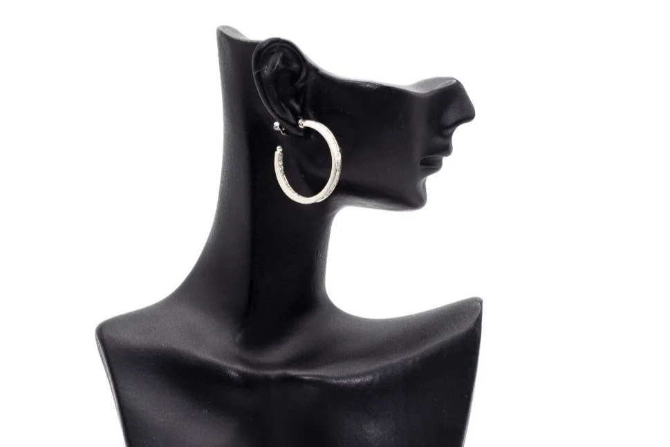 (S)White Gold Diamond Sapphire Designer Hoop Stud Earrings