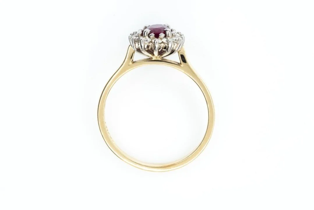 (F)Yellow Gold Diamond Ruby Gemstone Ring