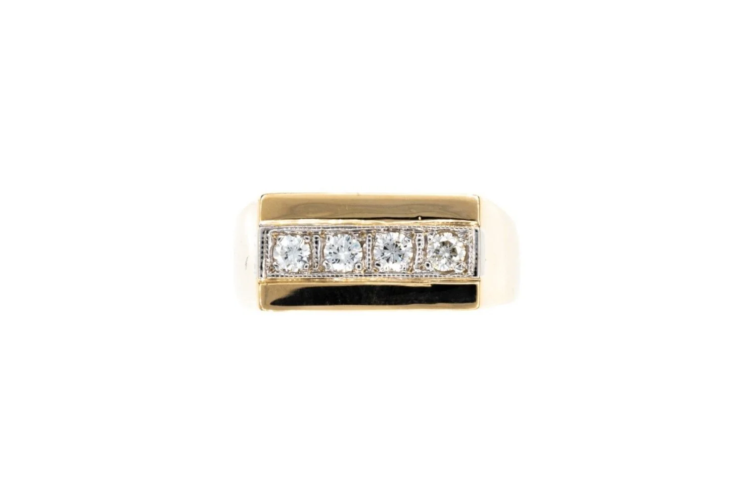 (T)Yellow Gold Round Brilliant Cut Diamond Men's Band