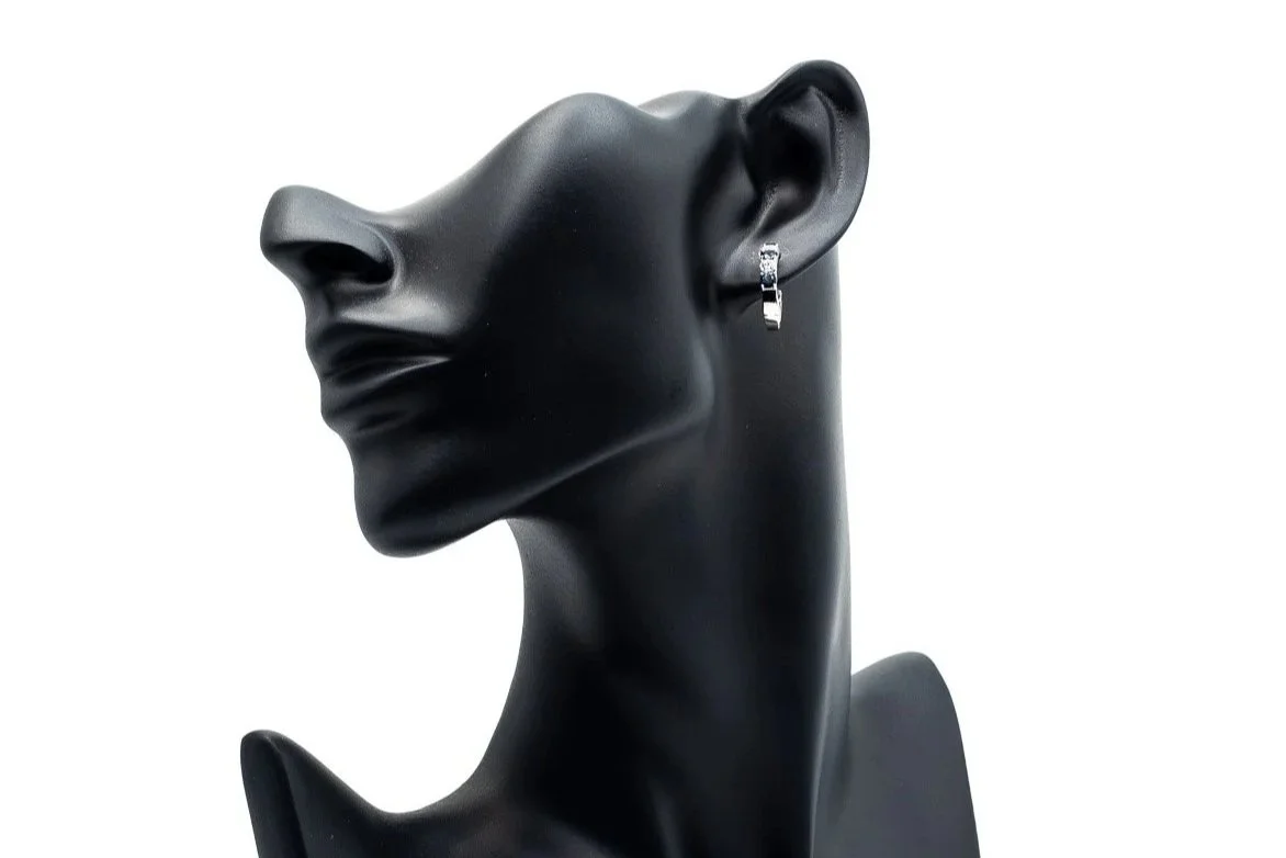 (F)White Gold Diamond Sapphire Hoop Earrings