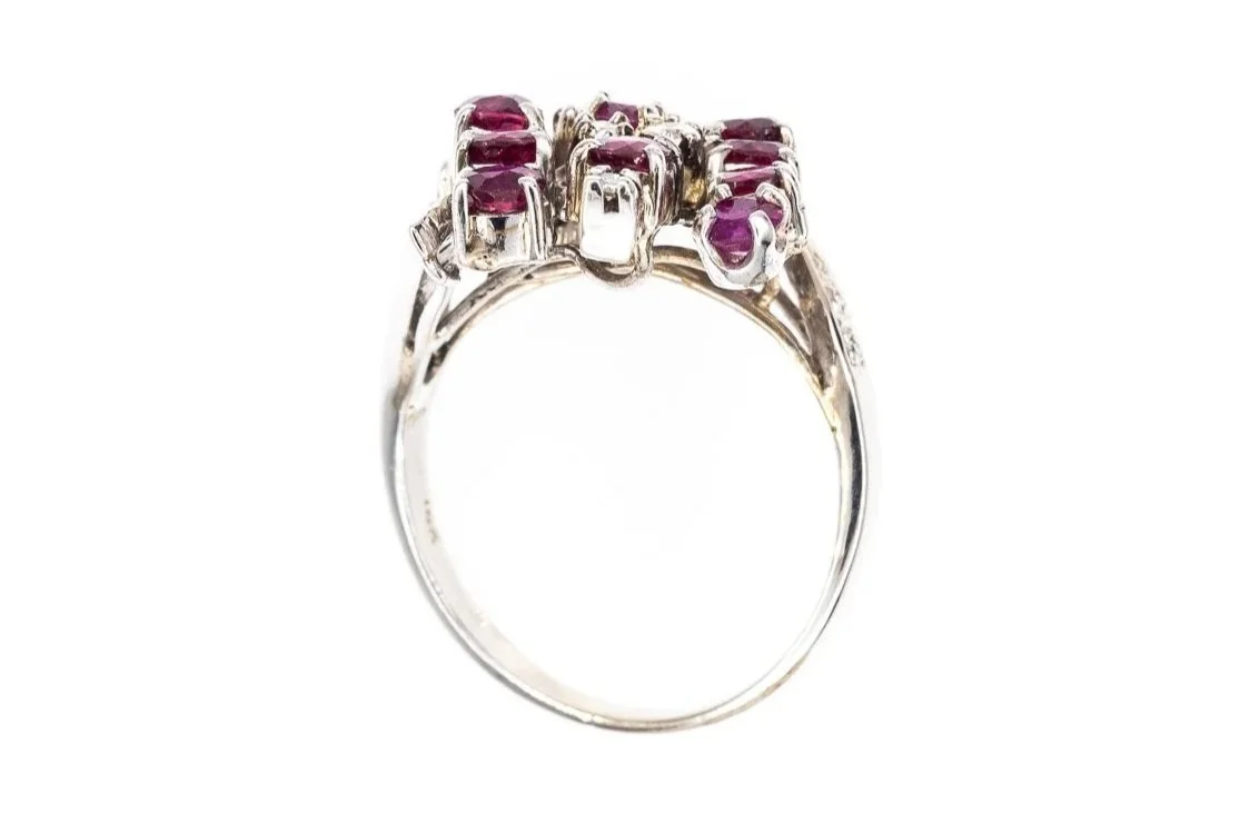 (Fa)White Gold Diamond Ruby Gemstone Ring