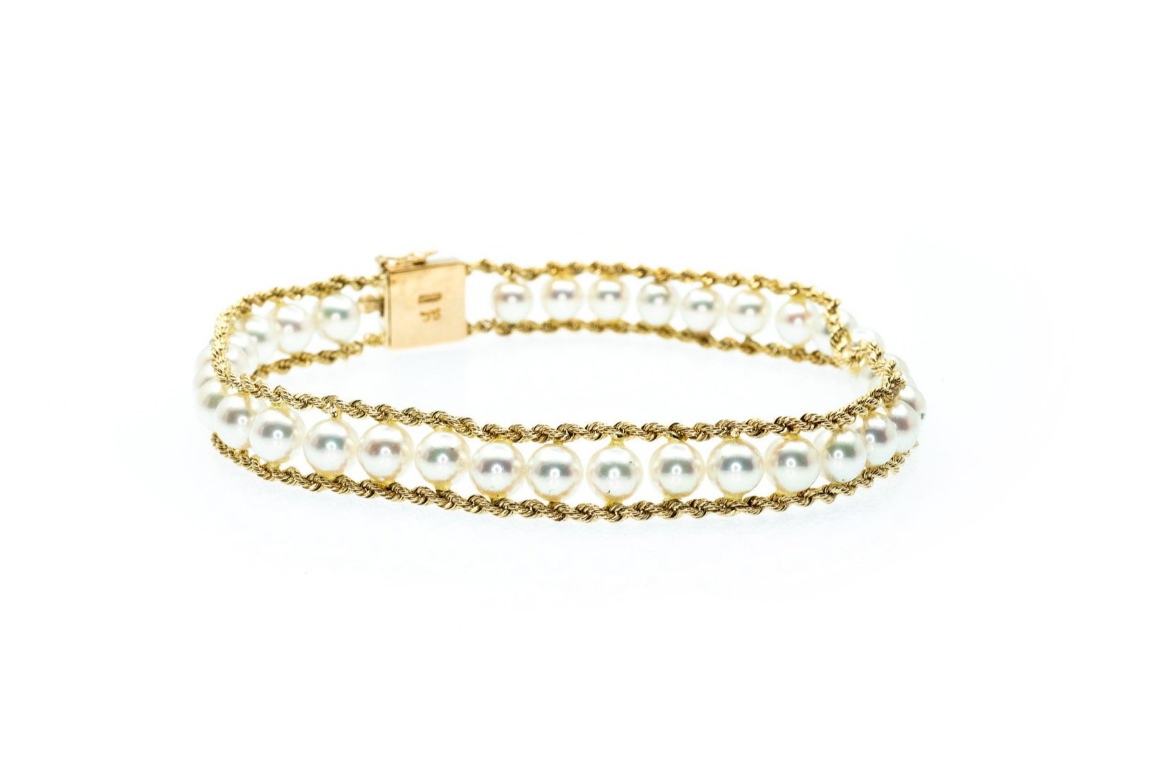 (F)Yellow Gold Akoya Cultured Pearl Fancy Bracelet