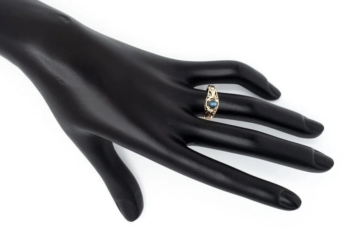 (H)Yellow Gold Solitaire Cat's Eye Alexandrite Gemstone Ring