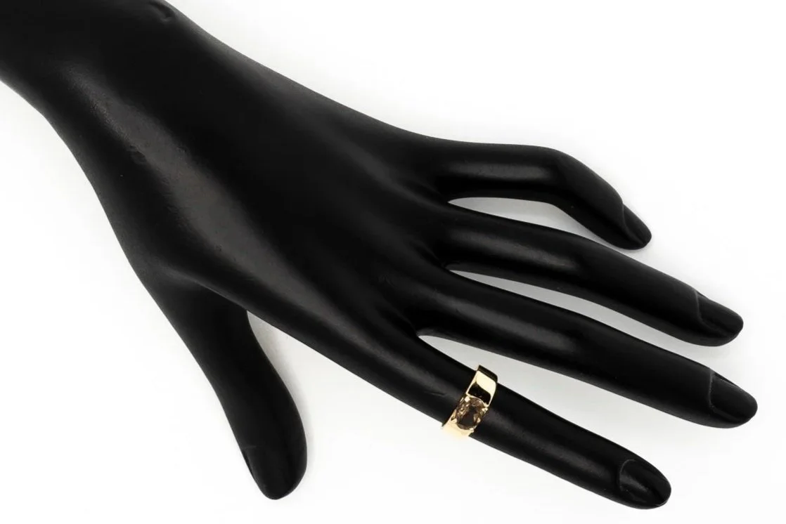 (H)Yellow Gold Solitaire Smoky Quartz Gemstone Ring