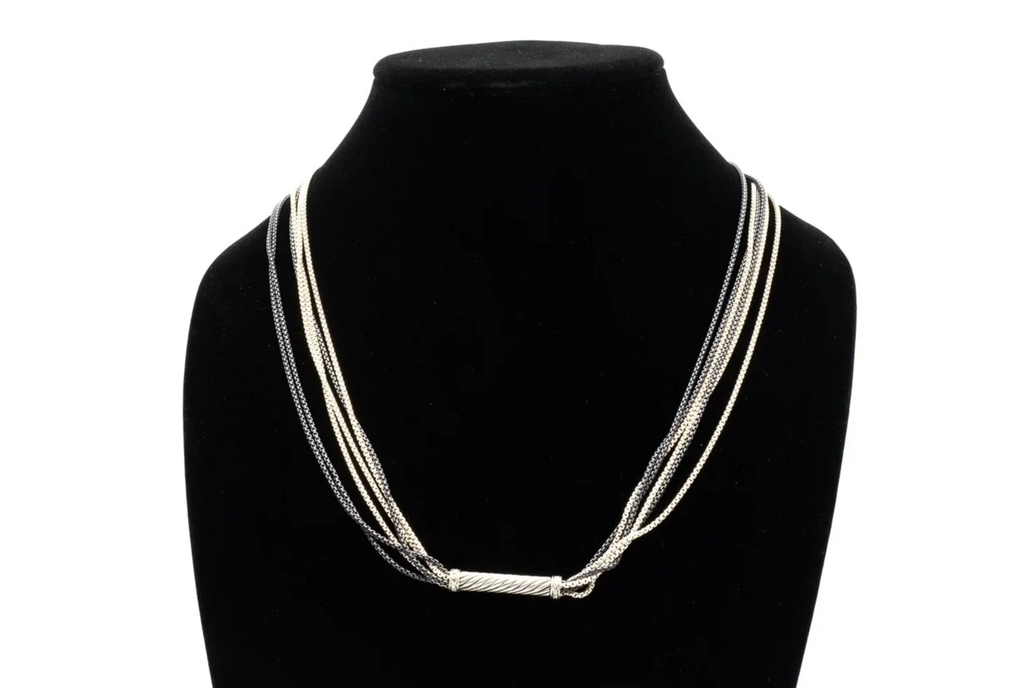 (F)Sterling Silver Diamond David Yurman Designer 6 Strand Necklace