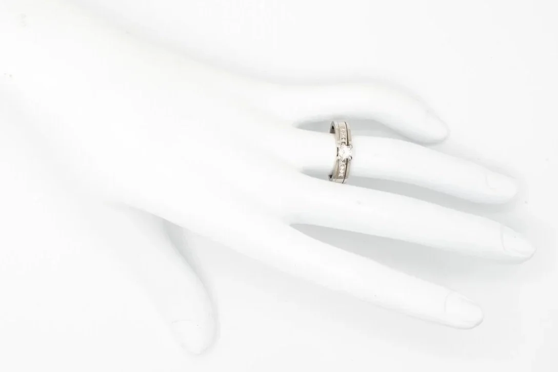 (H)White Gold Princess Cut Diamond Engagement Ring Wedding Set