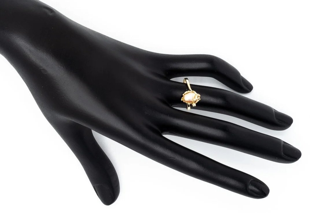 (H)White Yellow Gold Diamond Freshwater Cultured Pearl Gemstone Ring