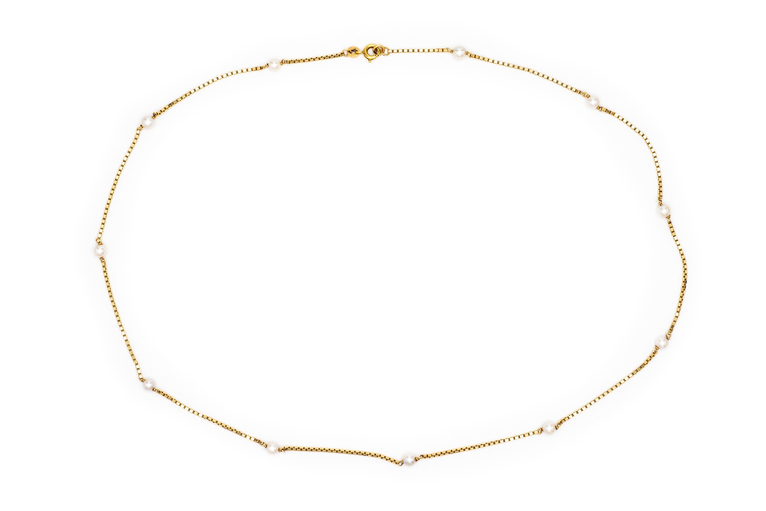(T)Yellow Gold Akoya Cultured Pearl Station Necklace