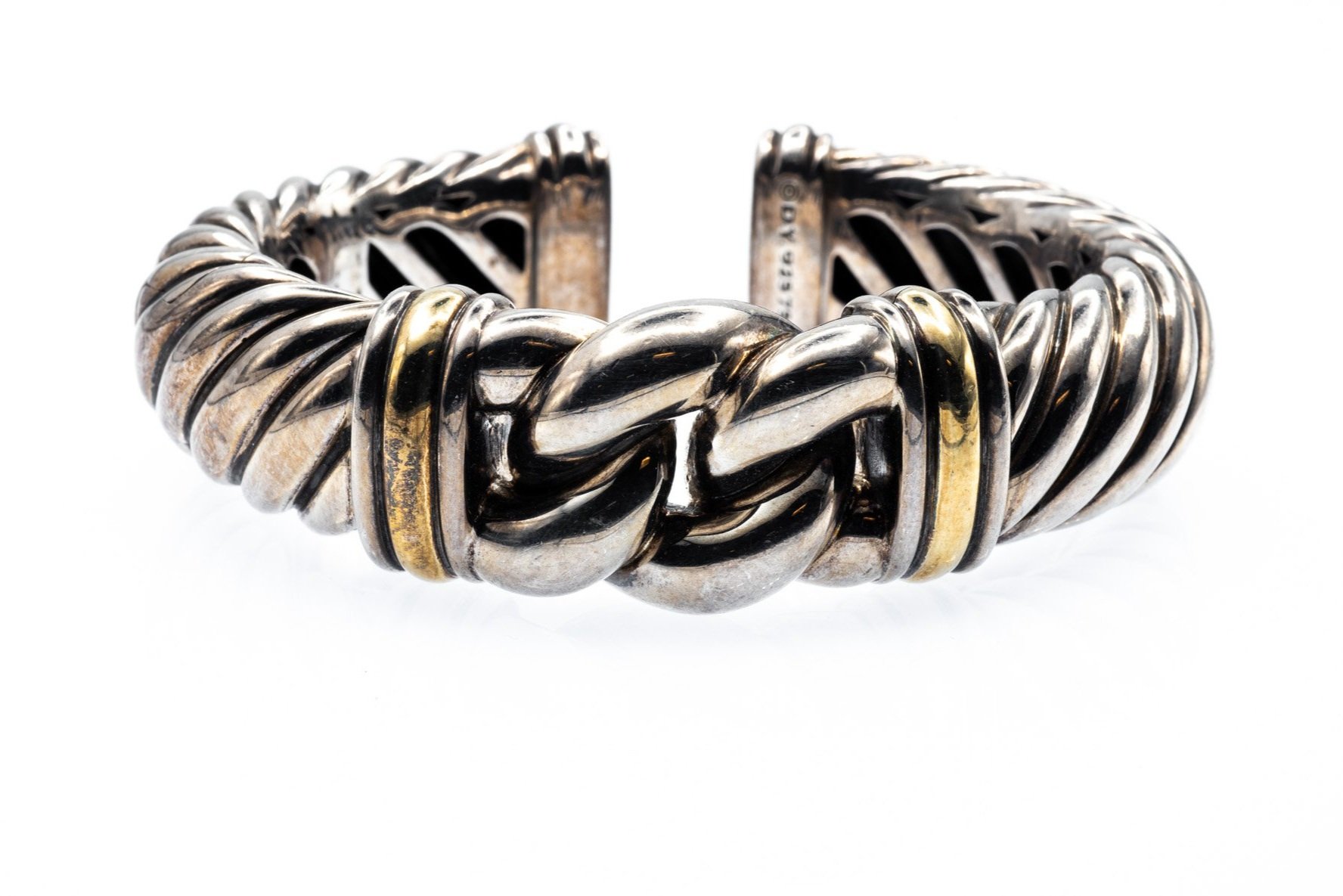 (F)Sterling Silver Yellow Gold Stainless Steel David Yurman Cuff Bracelet