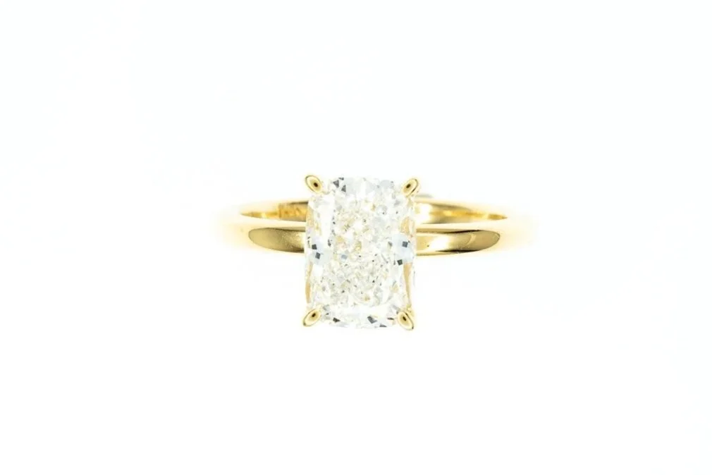(T)Yellow Gold Solitaire Cushion Brilliant Cut Lab Grown Diamond Engagement Ring