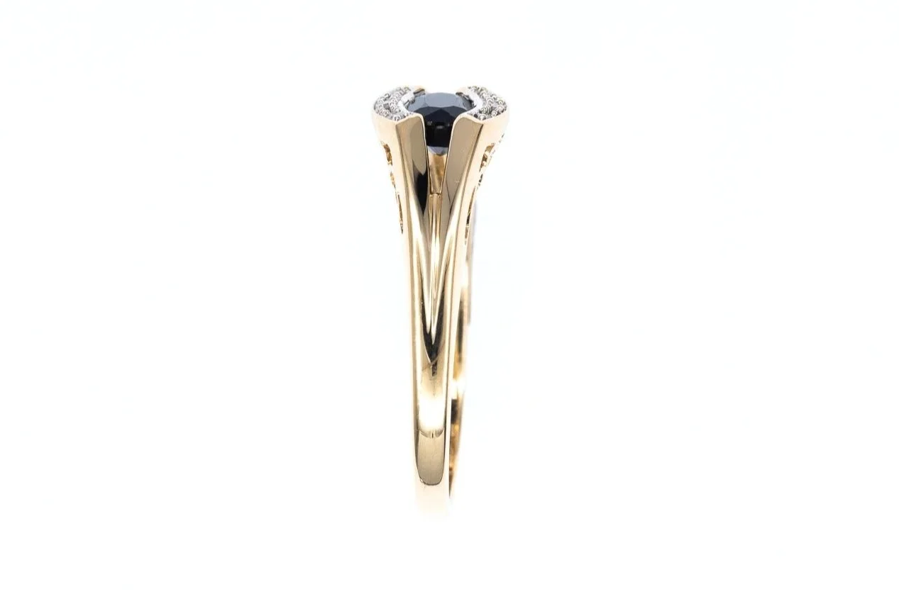 (S)Yellow Gold Diamond Sapphire Gemstone Ring