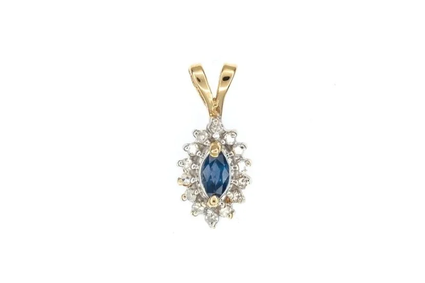 (T)Yellow Gold Diamond Sapphire Cluster Pendant