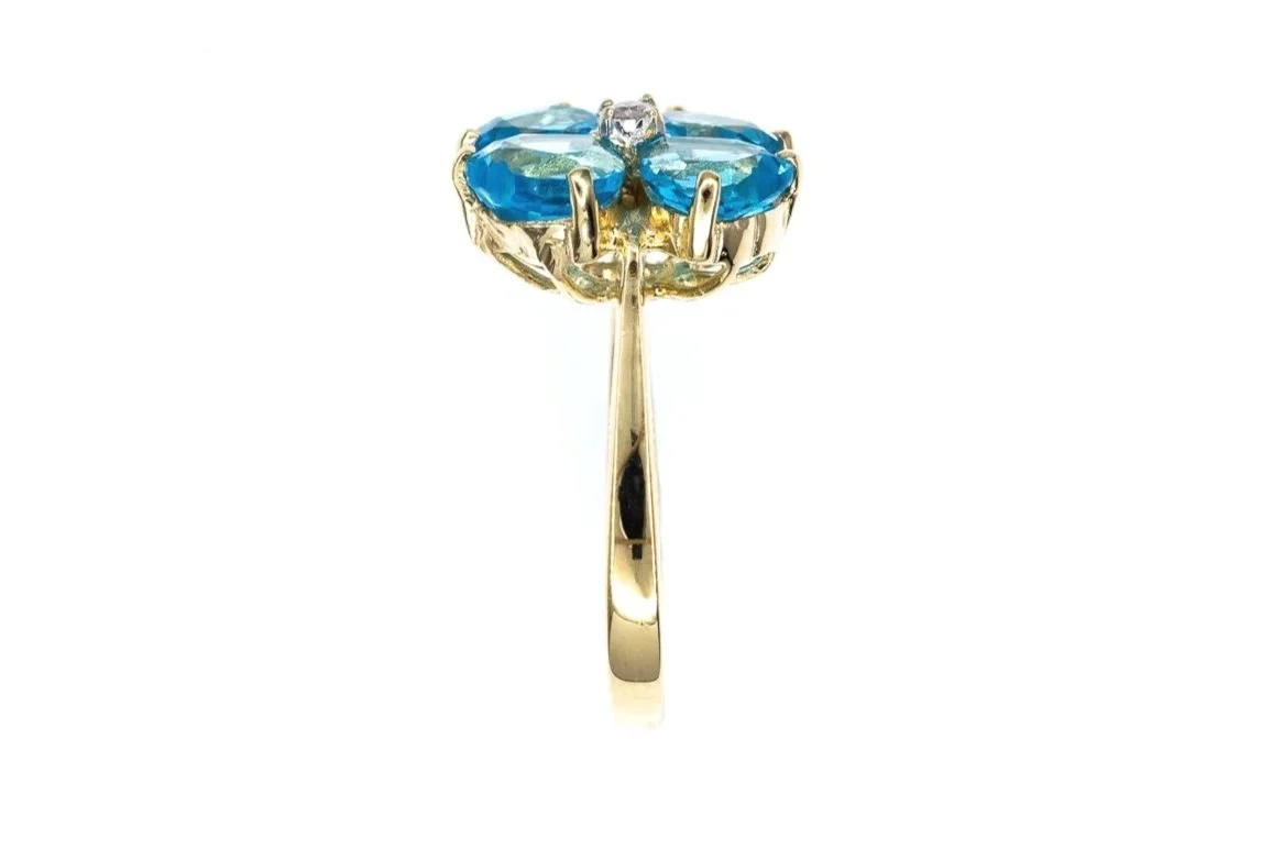 (S)Yellow Gold Diamond Blue Topaz Cluster Gemstone Ring