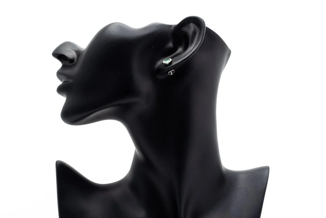 (S)White Gold Diamond Emerald Halo Stud Earrings