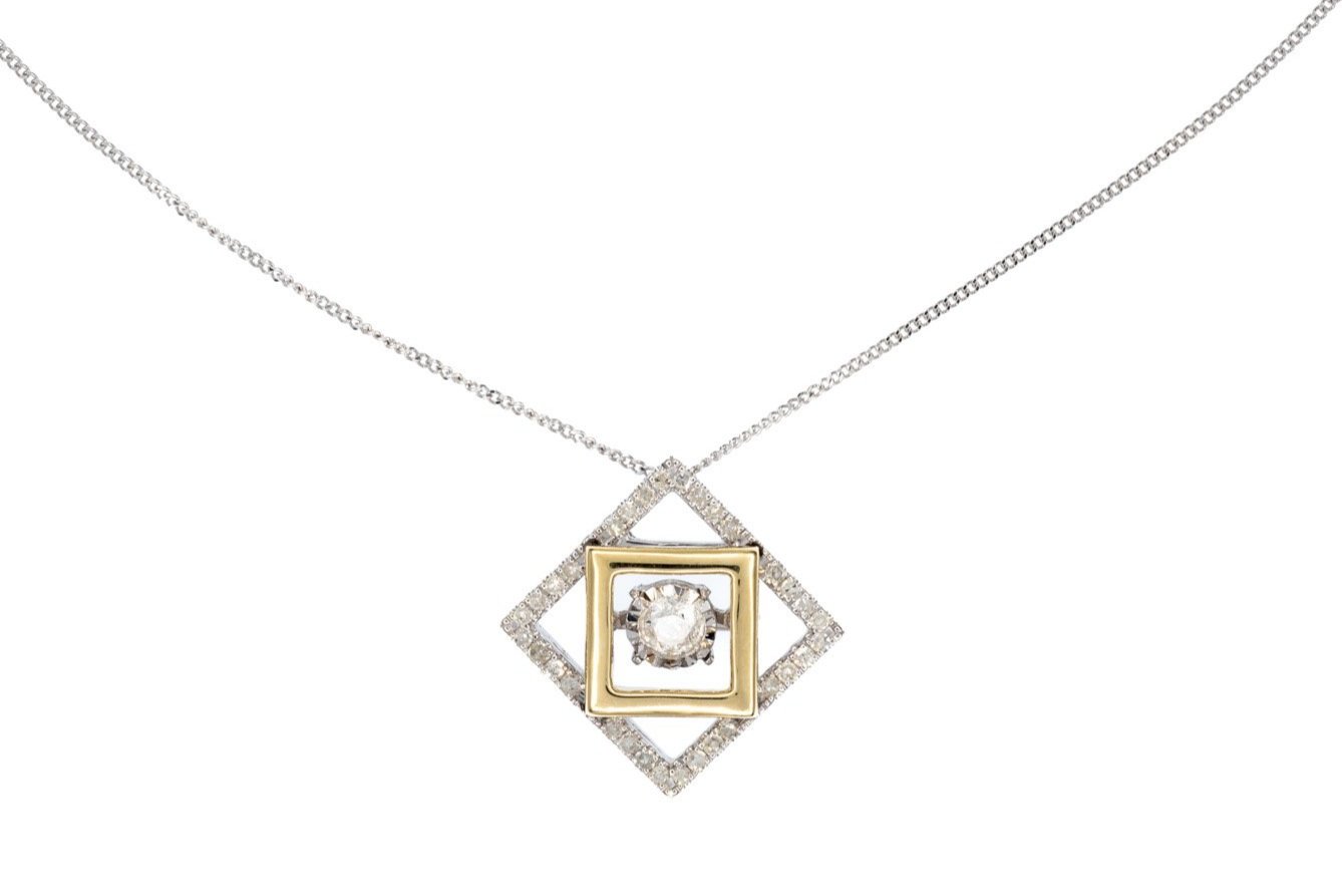 (T)White Yellow Gold Diamond Shaped Slider Pendant