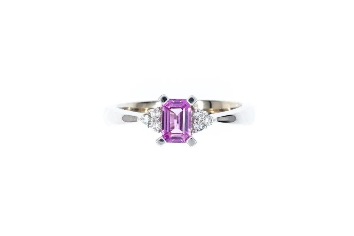 (T)White Gold Diamond Pink Sapphire Gemstone Ring