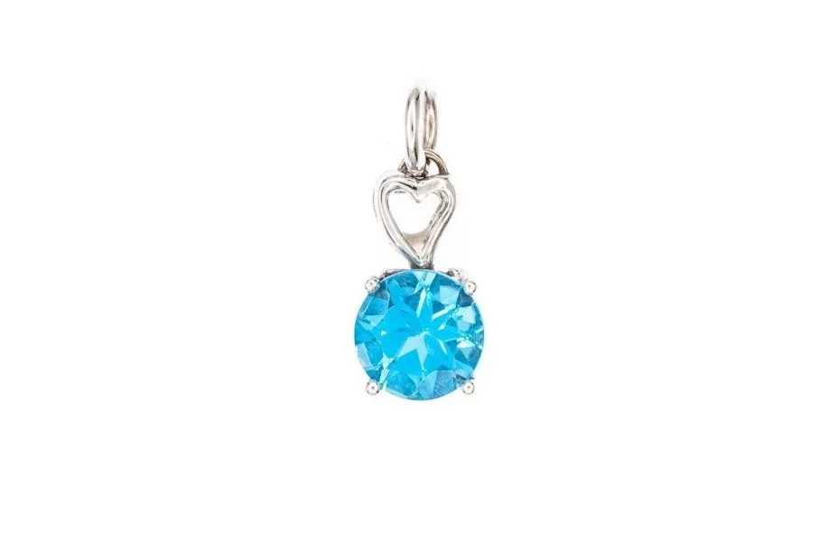 (T)White Gold Solitaire Blue Topaz Drop Dangle Pendant