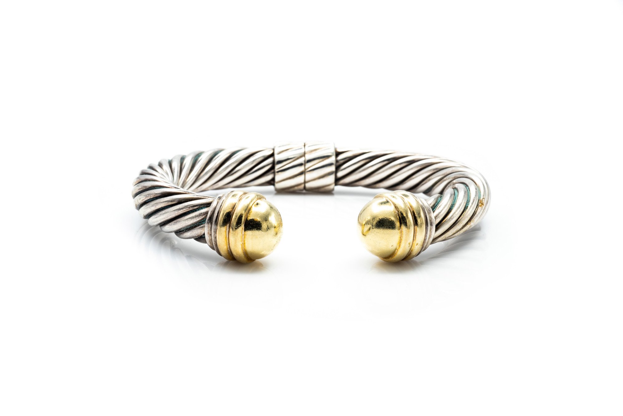 (F)Sterling Silver Yellow Gold David Yurman Cuff Bracelet