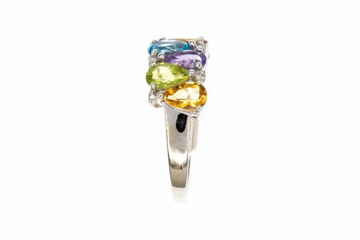 (S)White Gold Citrine Amethyst Peridot Blue Topaz Gemstone Ring