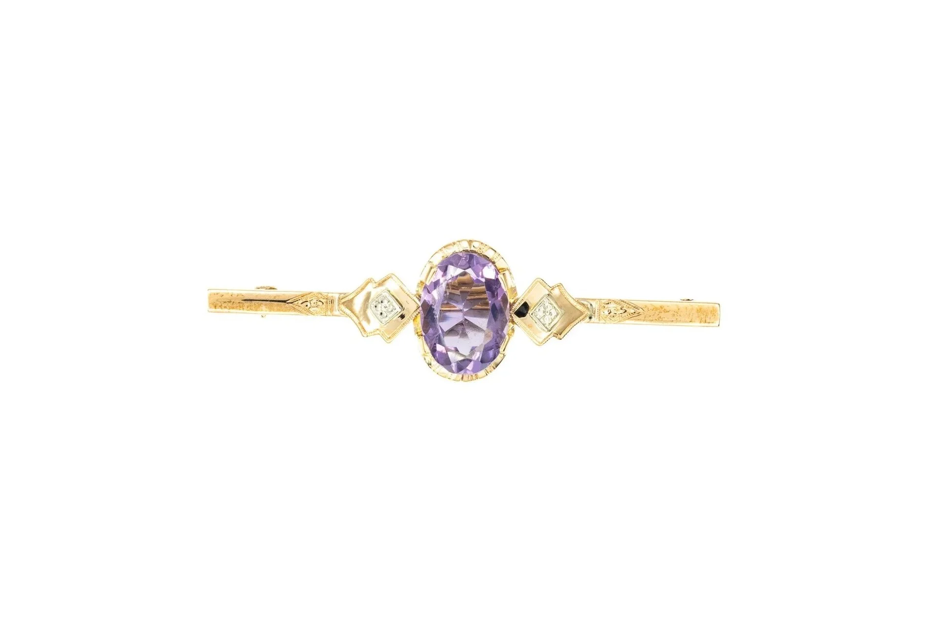 (T)White Yellow Gold Solitaire Amethyst Brooch