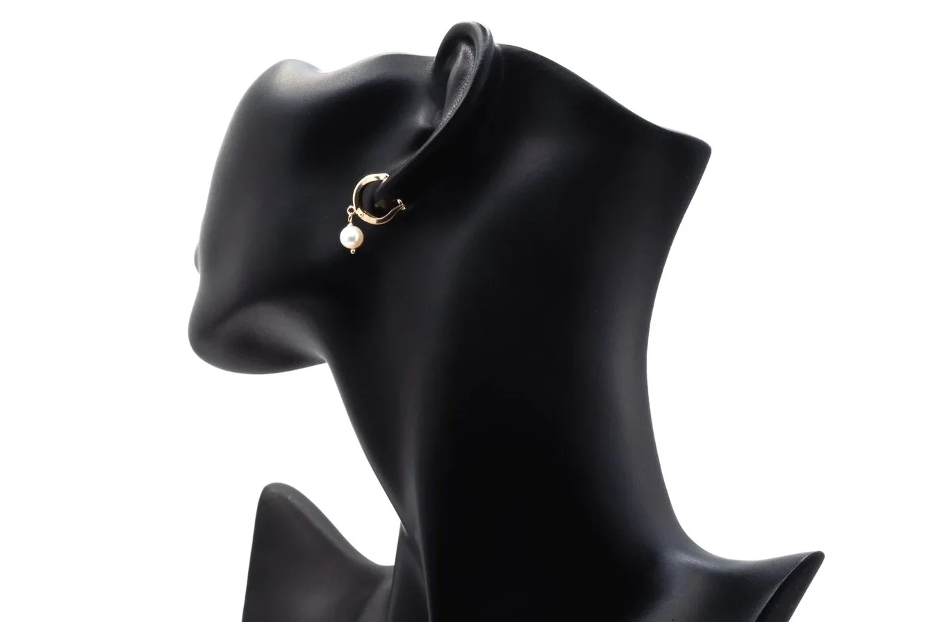 (B)Yellow Gold Freshwater Cultured Pearl Hoop Stud Earrings