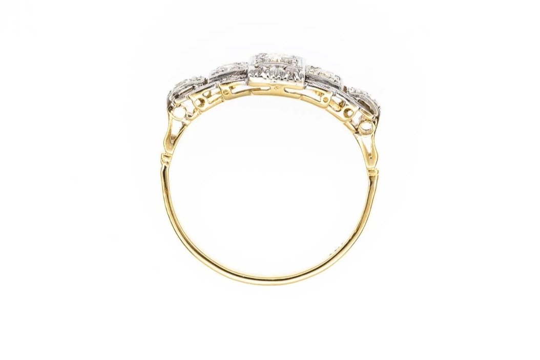 (F)Yellow White Gold Old European Cut Multi Diamond Ring