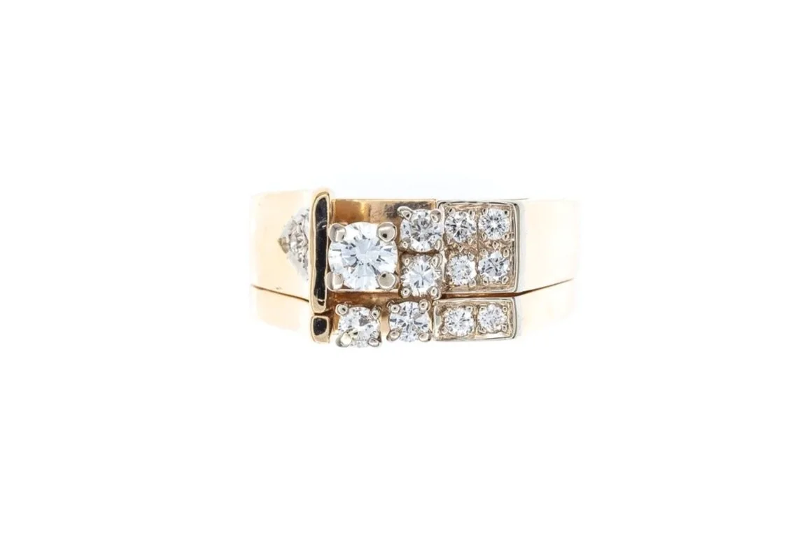 (T)Yellow White Gold Round Brilliant Cut Diamond Engagement Ring Wedding Set