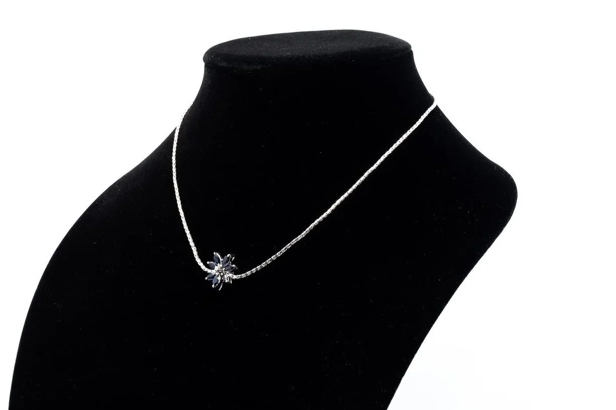 (S)White Gold Diamond Sapphire Cluster Pendant