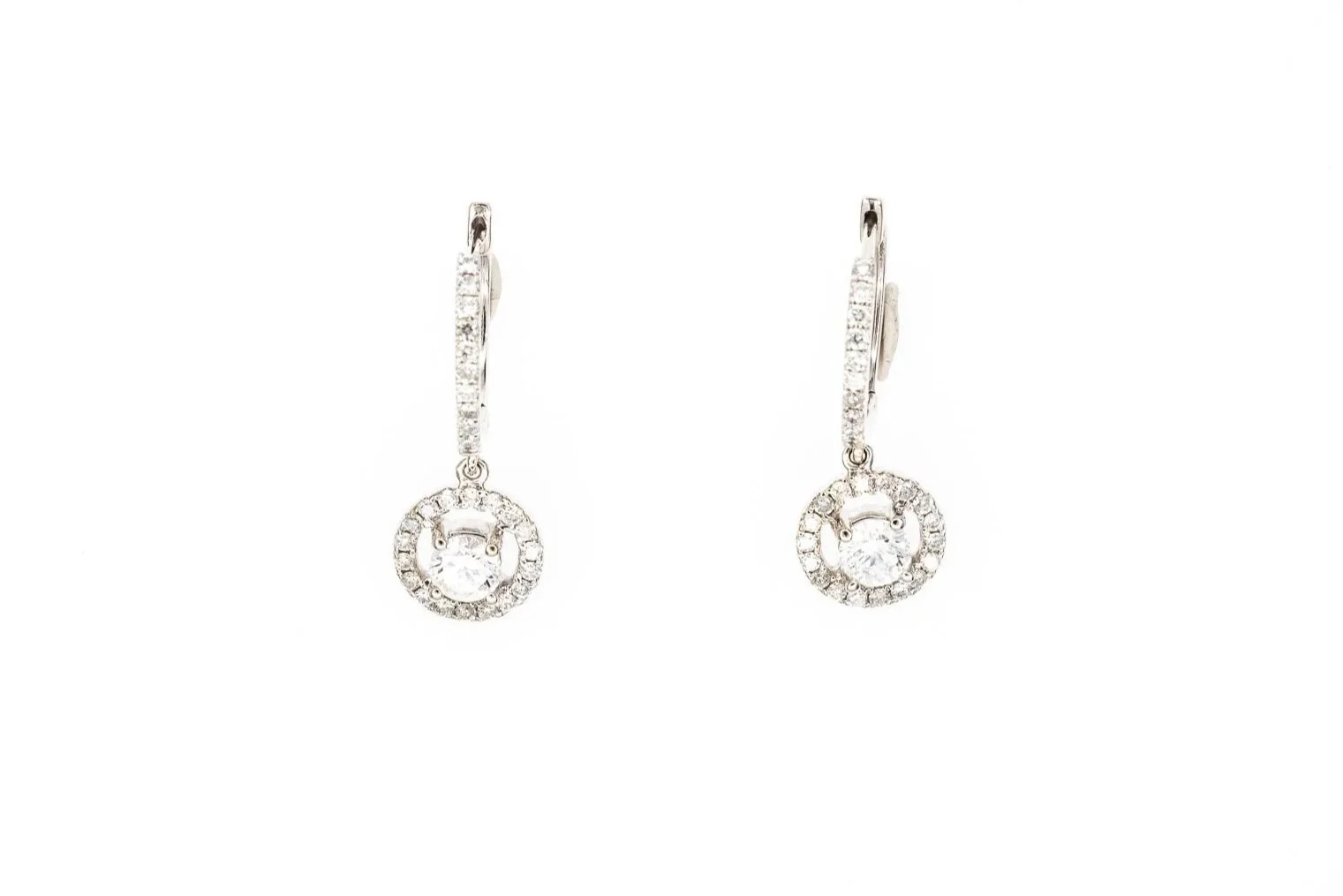 (T)White Gold Round Brilliant Cut Diamond Drop Dangle Stud Earrings