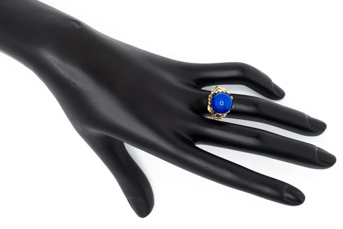 (H)Yellow Gold Solitaire Lapis Lazuli Gemstone Ring