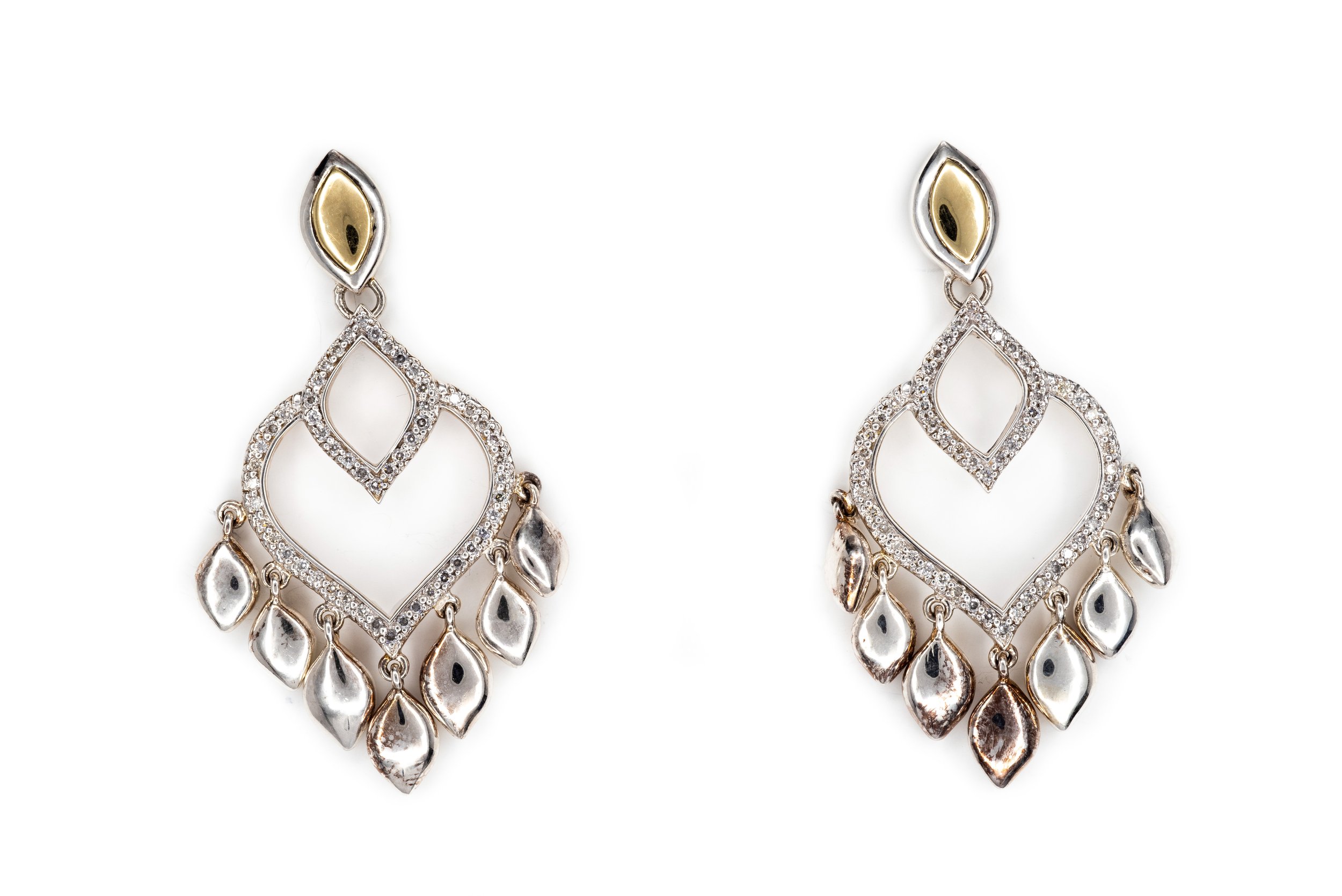 (T)Sterling Silver Yellow Gold Diamond John Hardy Designer Stud Earrings