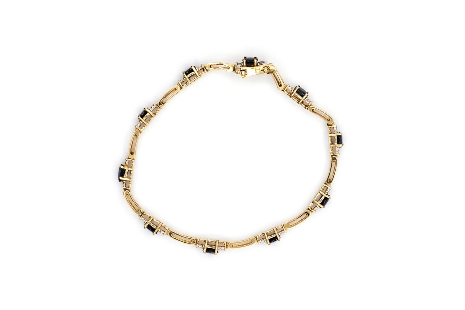 (T)Yellow Gold Diamond Sapphire Tennis Bracelet