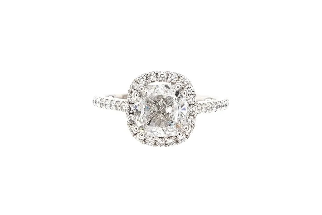 (T)White Gold Cushion Modified Brilliant Cut Canadian Diamond Halo Style Engagement Ring