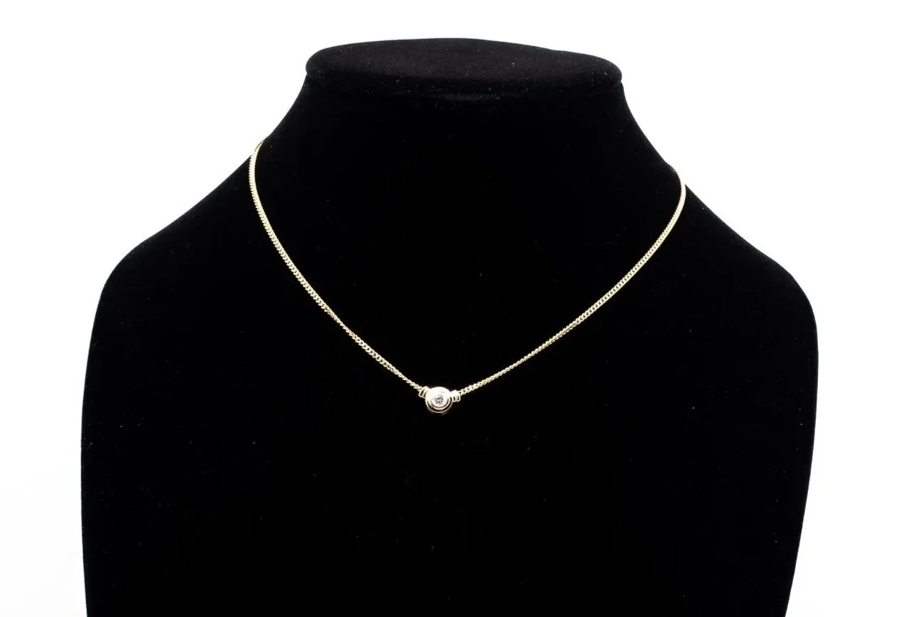 (F)Yellow Gold Solitaire Round Brilliant Cut Diamond Pendant